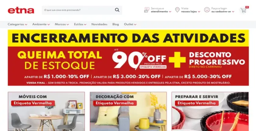 Etna anuncia fechamento de lojas e promove descontos de até 90%